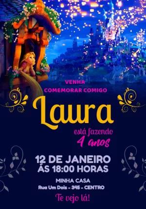Convite de Aniversário Rapunzel para Editar Online