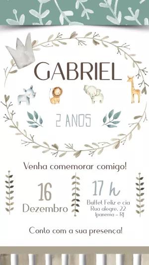 Convite Aniversário Safari com Animais em Aquarela para Editar