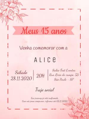 Convite de 15 Anos Floral Delicado para Editar Online