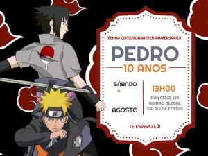 Convite de Aniversário Naruto e Sasuke para Editar Online