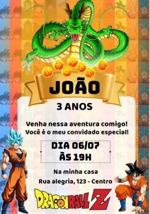 Convite Aniversário Dragon Ball Z com Personagens para Editar