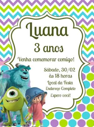 Convite Aniversário Monstros S.A. com Personagens para Editar