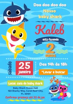 Convite Aniversário Baby Shark para Editar Online