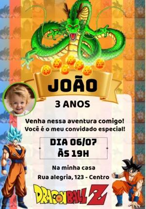Convite Aniversário Dragon Ball Z com Foto para Editar Online