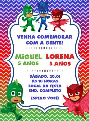 Convite Aniversário Duplo PJ Masks para Editar Online