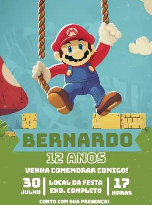 Convite de Aniversário Super Mario Bros para Editar Online