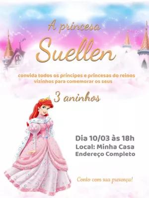 Convite Aniversário Pequena Sereia Ariel para Editar Online