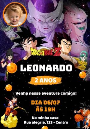 Convite de Aniversário Dragon Ball Z com Foto para Editar Online