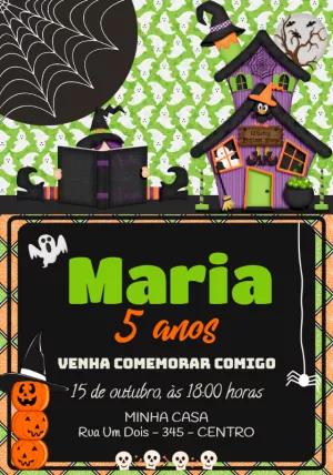 Convite de Aniversário Halloween com Bruxinha para Editar Online