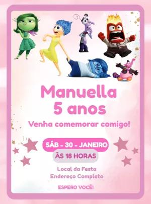 Convite Aniversário Divertida Mente com Personagens para Editar