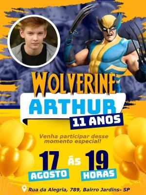 Convite Aniversário Wolverine com Foto para Editar Online