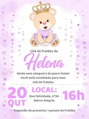 Convite Chá de Fraldas Ursinha Princesa para Editar Online