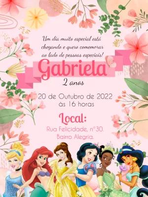 Convite Aniversário Princesas Disney Jardim para Editar Online