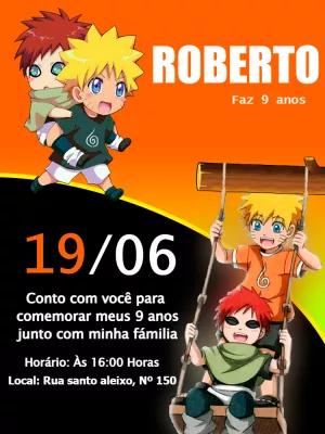 Convite Aniversário Naruto Infantil para Editar Online