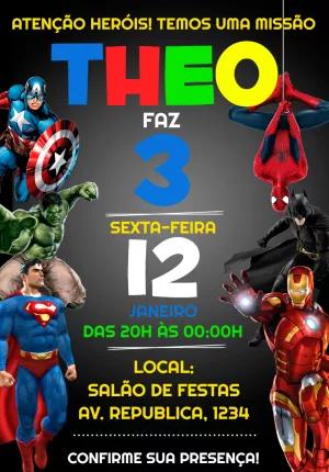 Convite de Aniversário Super-Heróis Vingadores para Editar Online