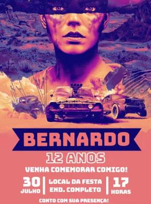 Convite Aniversário Mad Max Furiosa para Editar Online