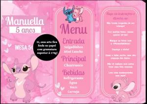 Menu de Mesa Festa Angel e Stitch para Editar Online