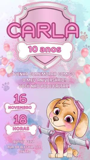 Convite Aniversário Skye Patrulha Canina para Editar Online