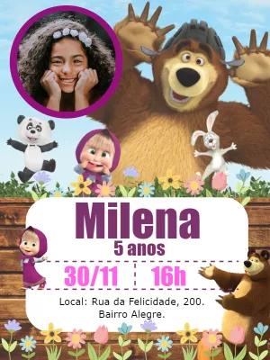 Convite Masha e o Urso com Foto para Editar Online