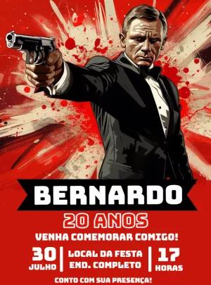 Convite de Aniversário James Bond 007 para Editar Online