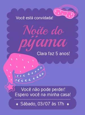 Convite Aniversário Festa do Pijama Menina para Editar Online