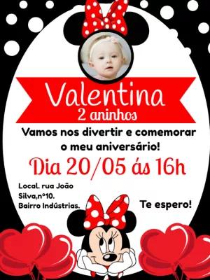 Convite Aniversário Minnie Mouse com Foto para Editar Online