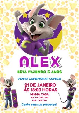 Convite Aniversário Chuck E. Cheese para Editar Online