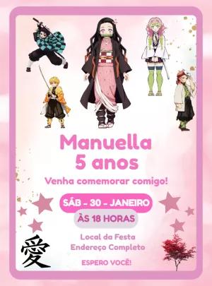 Convite Aniversário Demon Slayer Menina para Editar Online