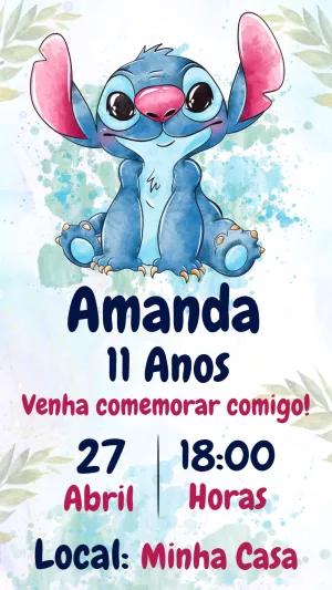 Convite de Aniversário Stitch em Aquarela para Editar Online