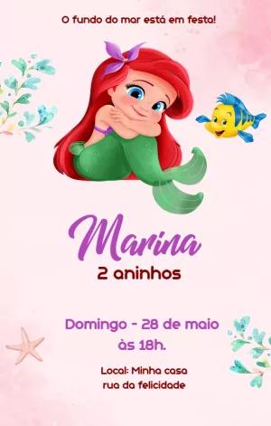 Convite de Aniversário A Pequena Sereia Ariel para Editar Online