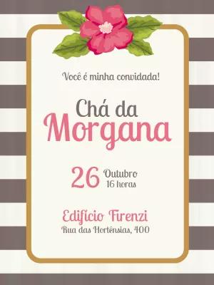 Convite Chá de Panela Floral com Listras para Editar Online
