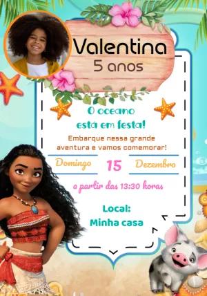 Convite de Aniversário Moana com Foto para Editar Online