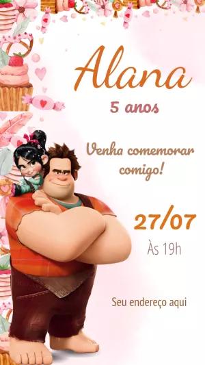 Convite Aniversário Detona Ralph com Vanellope para Editar