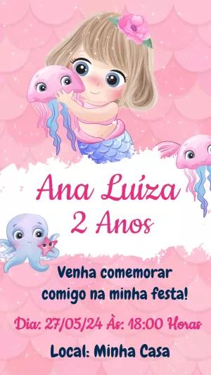 Convite Aniversário Sereia Infantil para Editar Online
