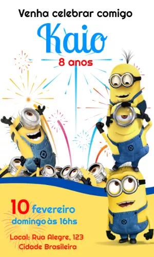 Convite de Aniversário Minions para Editar Online
