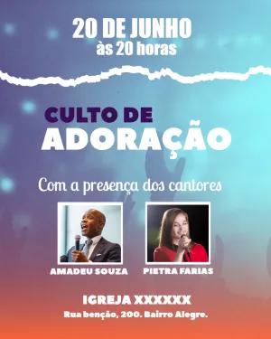 Convite para Culto de Adoração com Foto para Editar Online