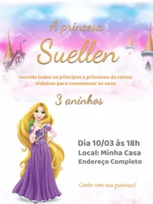 Convite de Aniversário Rapunzel Editável Online para Imprimir