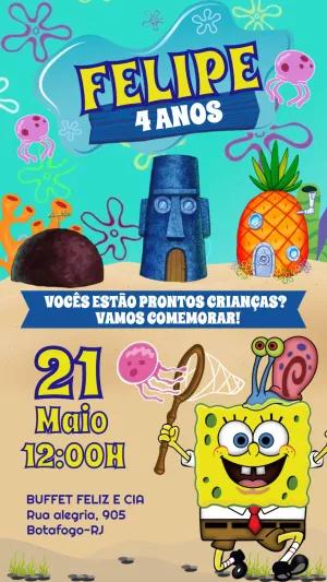 Convite de Aniversário Bob Esponja para Editar Online