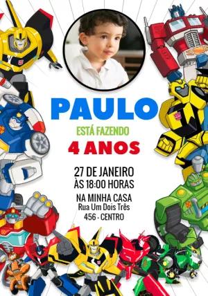 Convite Aniversário Transformers com Foto para Editar Online