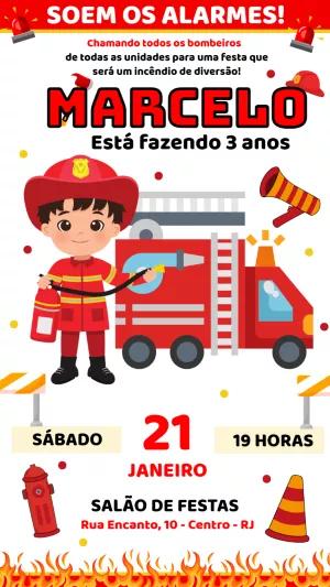 Convite Aniversário Bombeiro Infantil para Editar Online