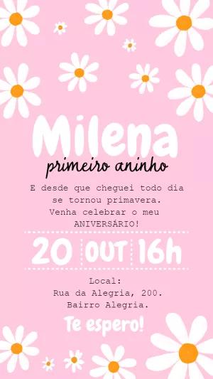Convite de Aniversário Margaridas Rosa para Editar Online