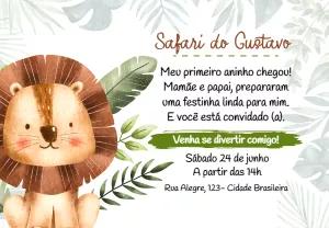 Convite Aniversário Safari Menino com Leão para Editar Online