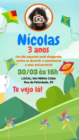 Convite Aniversário Pipa com Foto para Editar Online