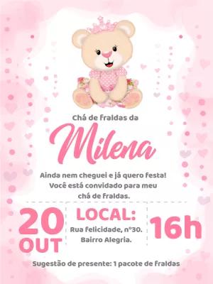 Convite Chá de Fraldas Ursinha Princesa para Editar Online