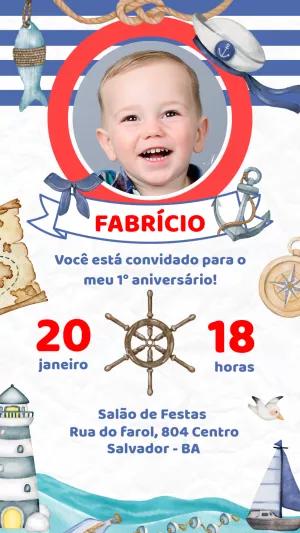 Convite de Aniversário Marinheiro com Foto para Editar Online