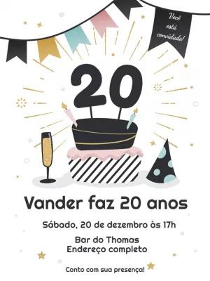 Convite de Aniversário Moderno com Bolo e Faixas para Editar
