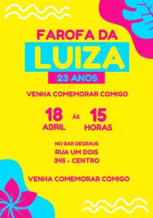 Convite Aniversário Festa Farofa Colorido para Editar Online