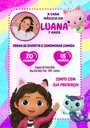 Convite Aniversário A Casa Mágica da Gabby com Foto para Editar