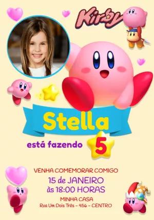 Convite de Aniversário Kirby com Foto para Editar Online
