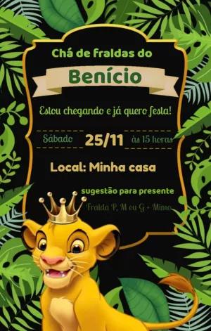 Convite Chá de Fraldas Rei Leão Simba para Editar Online